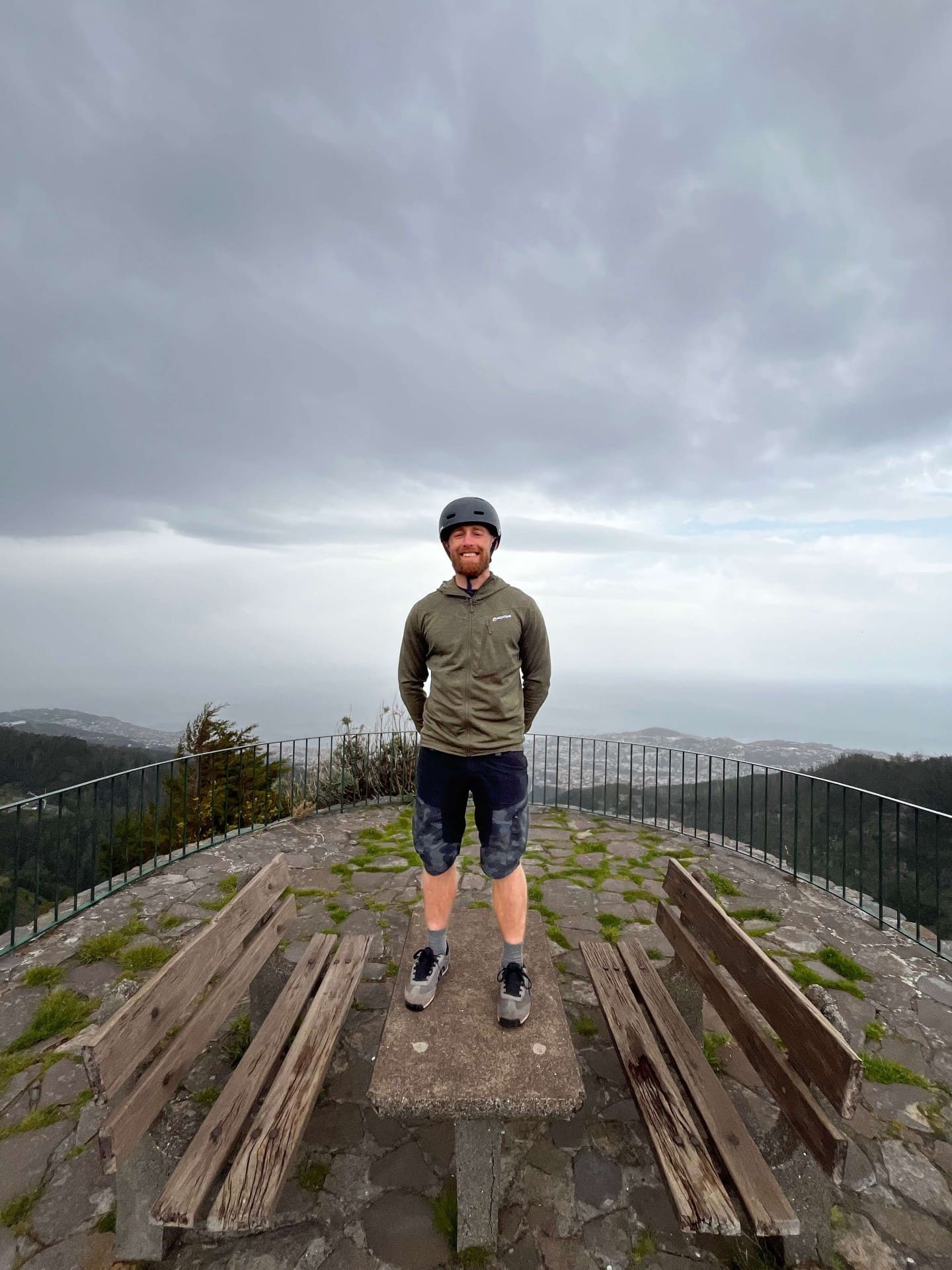 E-board rider at Funchal panoramic viewpoint with helmet
